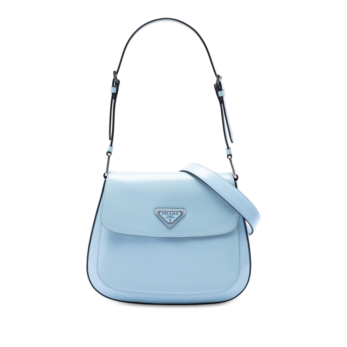 Prada Medium Spazzolato Leather Cleo Flap Crossbody — Blue