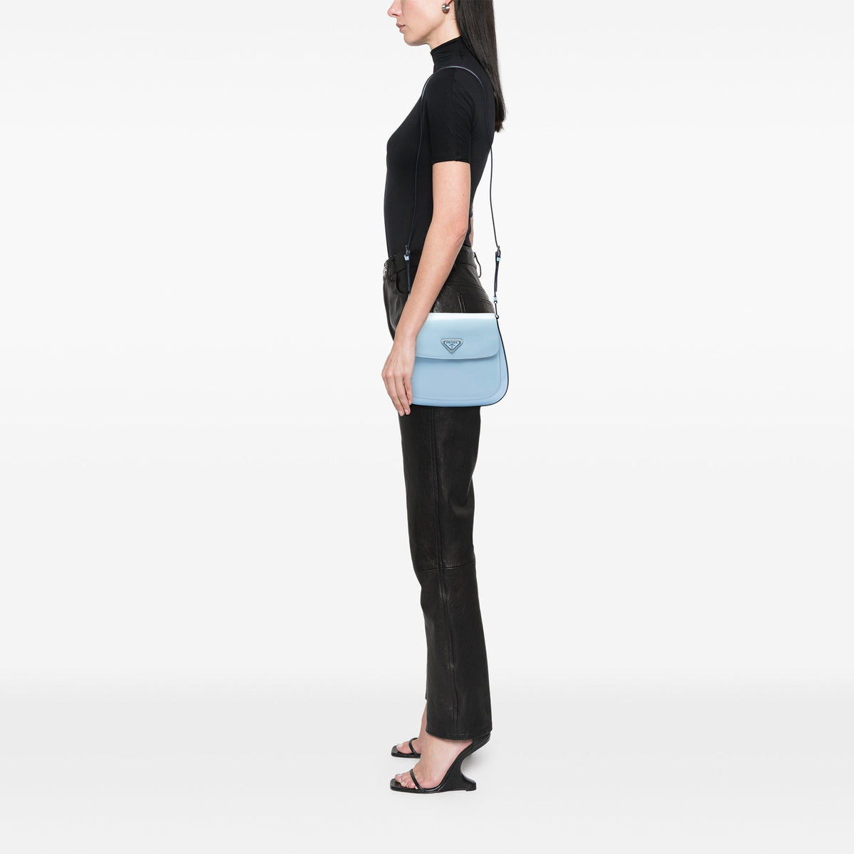 Prada Medium Spazzolato Leather Cleo Flap Crossbody — Blue