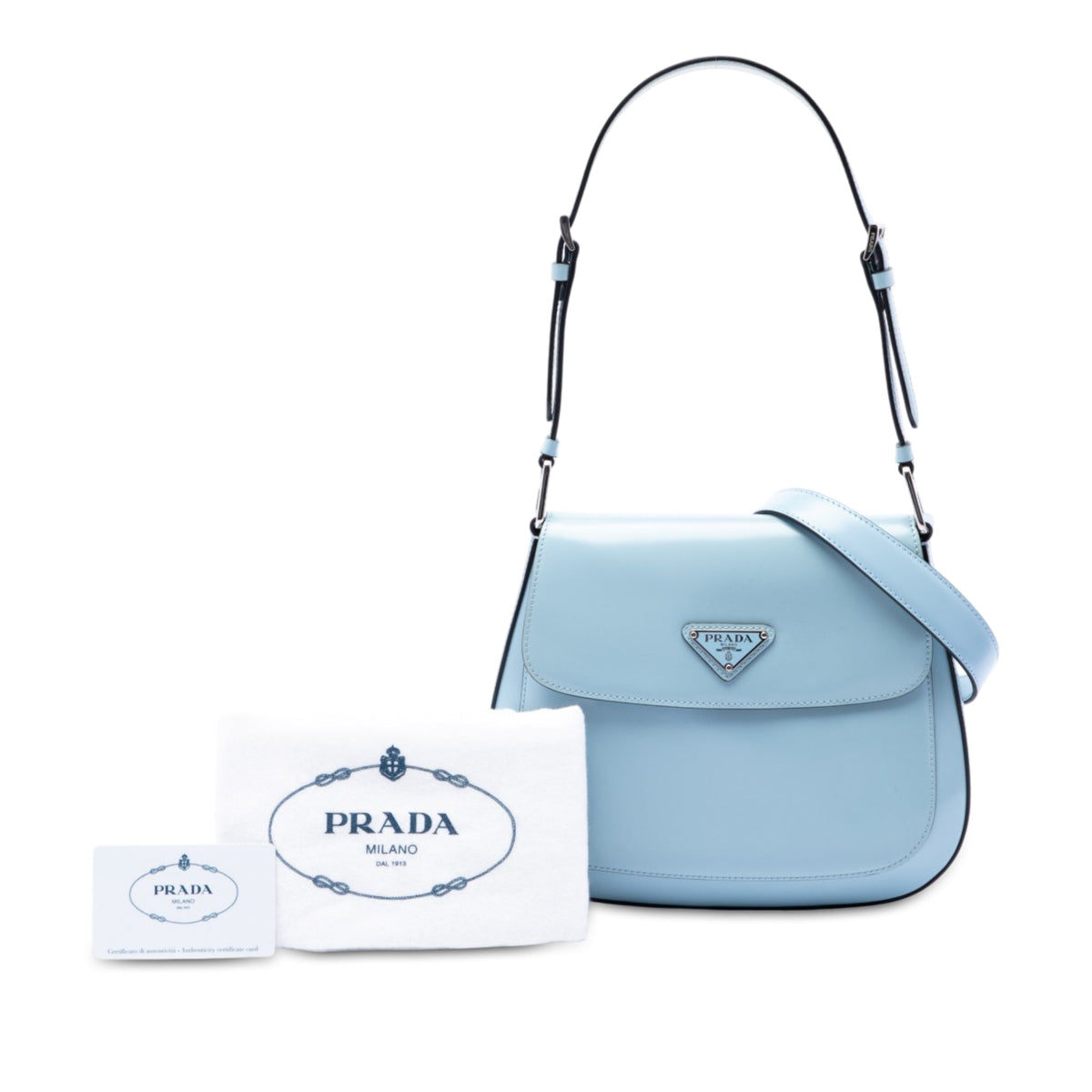 Prada Medium Spazzolato Leather Cleo Flap Crossbody — Blue