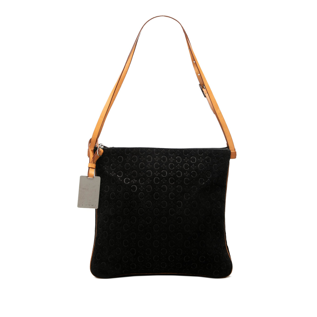 Celine C Macadam Suede Double Zip Shoulder Bag — Black