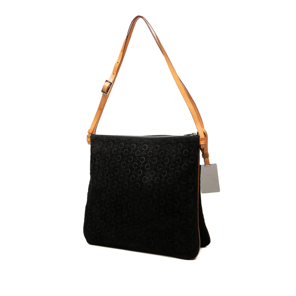 Celine C Macadam Suede Double Zip Shoulder Bag — Black