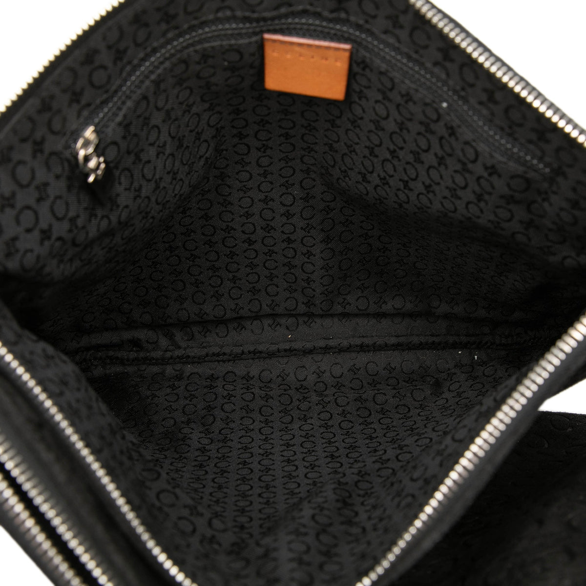 Celine C Macadam Suede Double Zip Shoulder Bag — Black