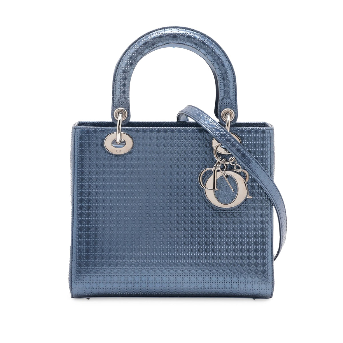 Dior Medium Metallic Patent Microcannage Lady Dior — Blue