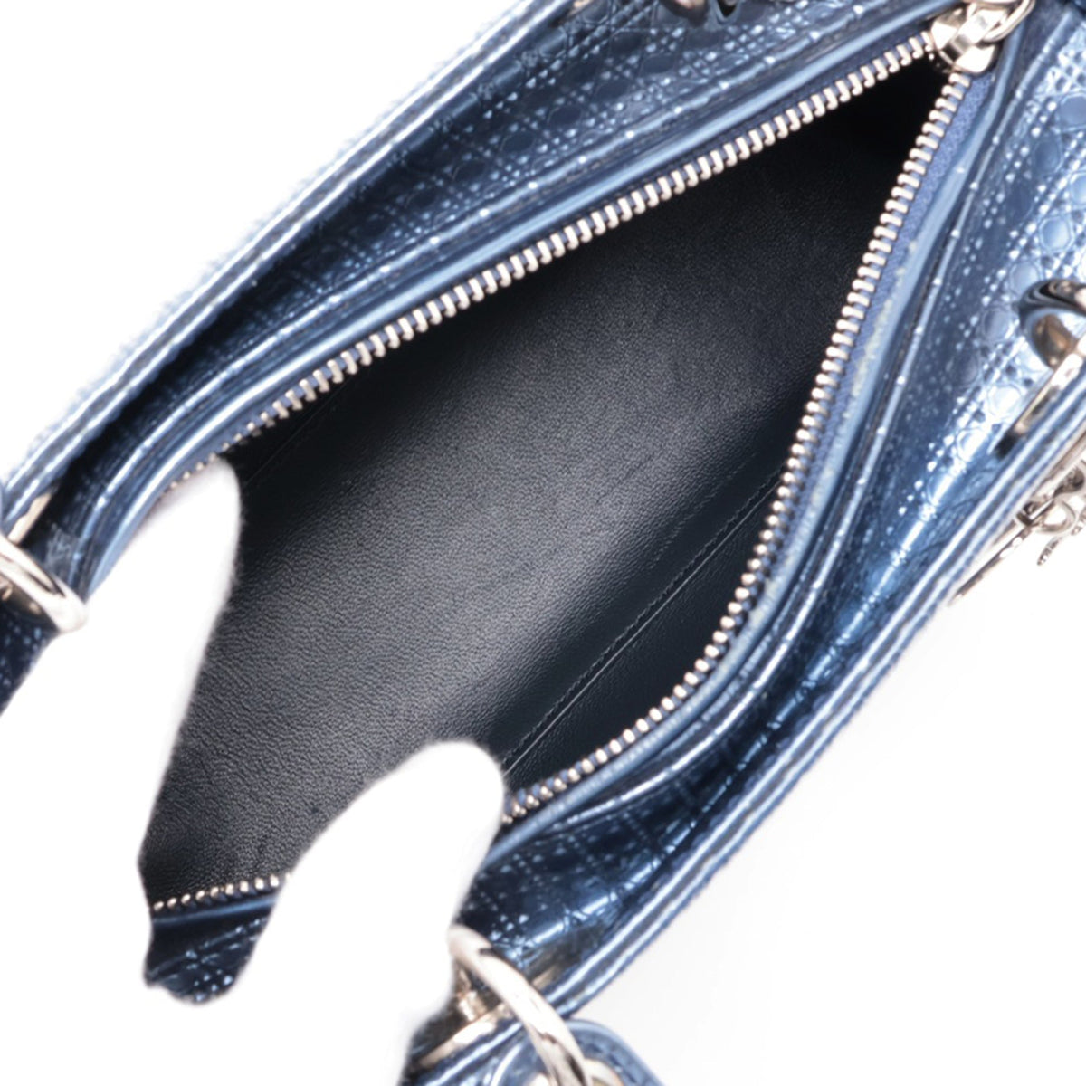 Dior Medium Metallic Patent Microcannage Lady Dior — Blue
