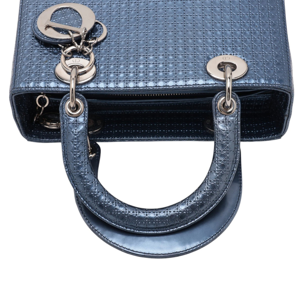 Dior Medium Metallic Patent Microcannage Lady Dior — Blue