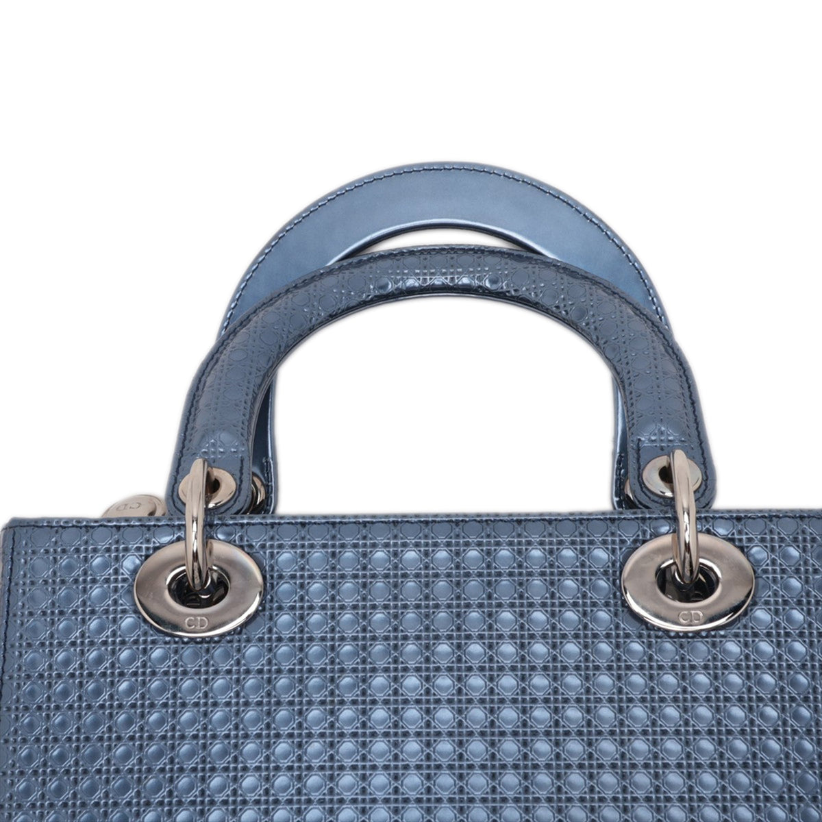 Dior Medium Metallic Patent Microcannage Lady Dior — Blue