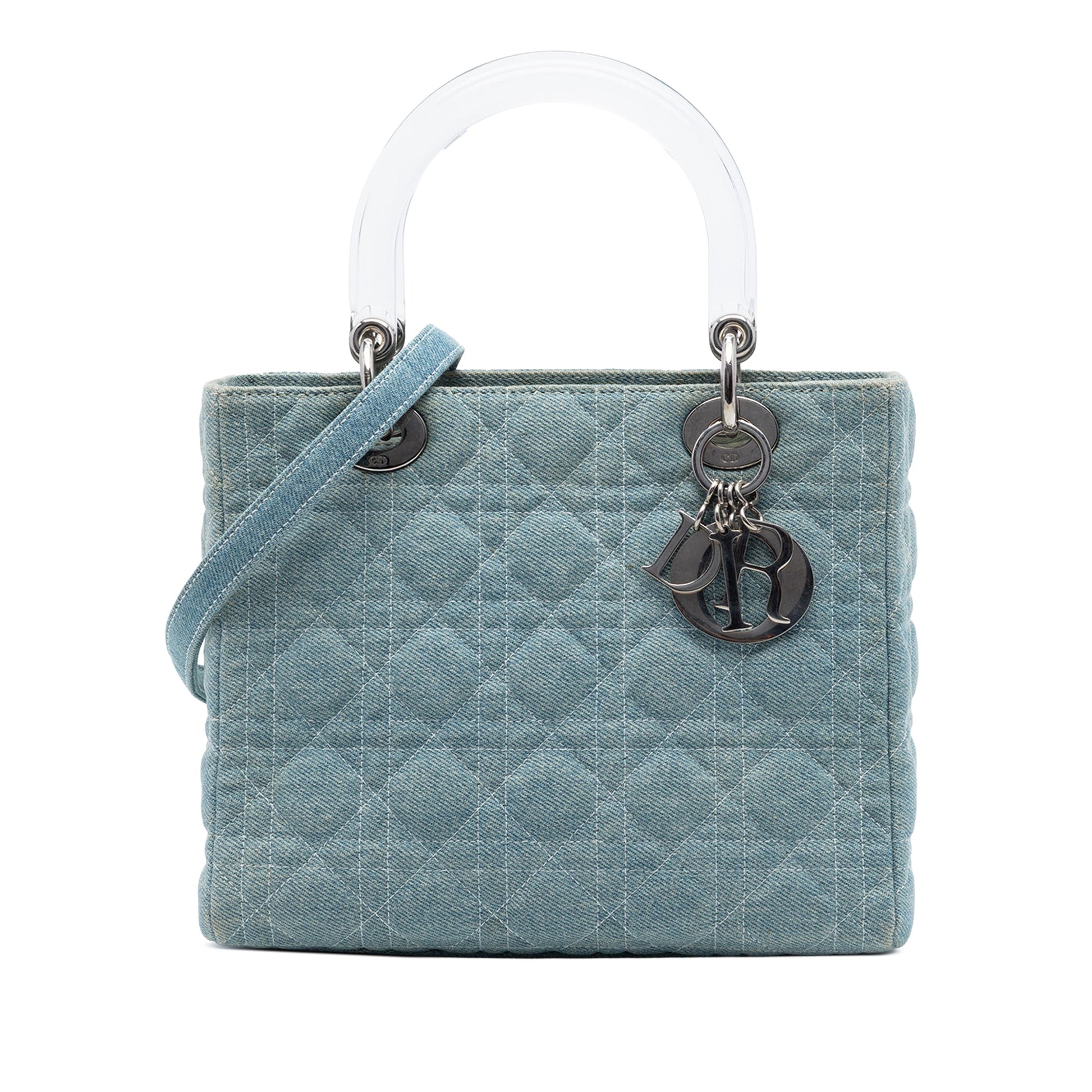 Dior Medium Denim Cannage Acrylic Handles Lady Dior
