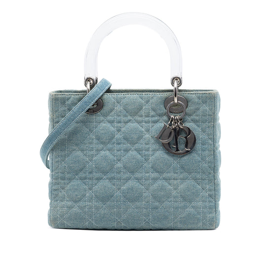Dior Medium Denim Cannage Acrylic Handles Lady Dior