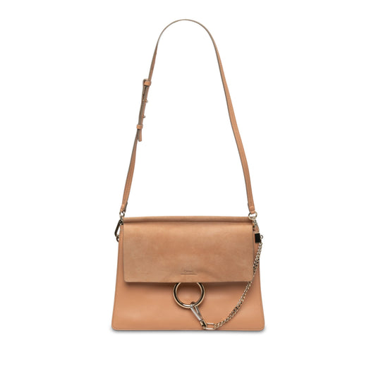 Chloé Medium Calfskin and Suede Faye Crossbody — Brown