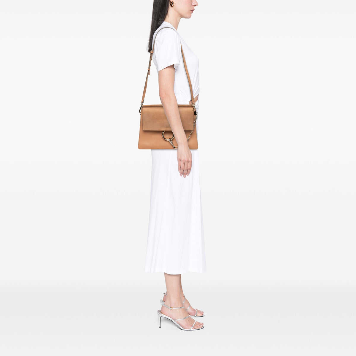 Chloé Medium Calfskin and Suede Faye Crossbody — Brown