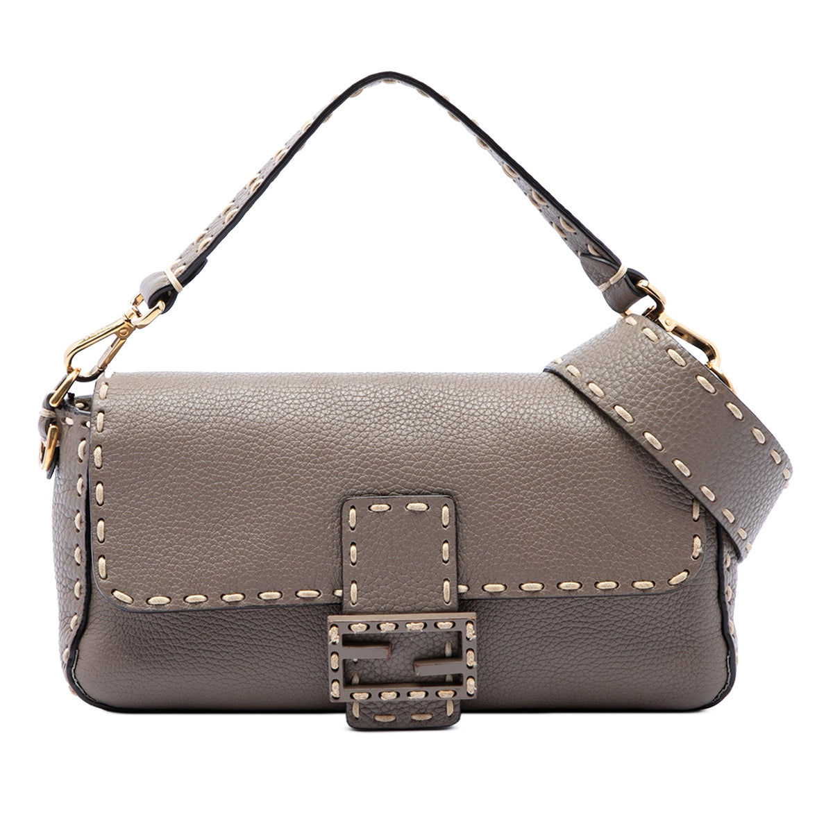 Fendi Medium Leather Selleria Baguette Satchel — Brown