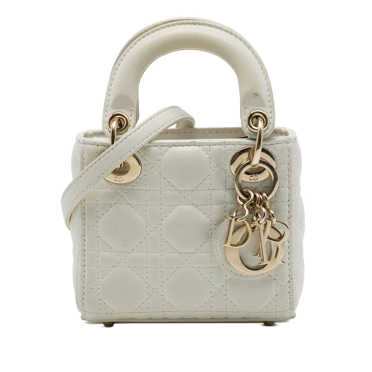Dior Micro Lambskin Cannage Lady Dior — White