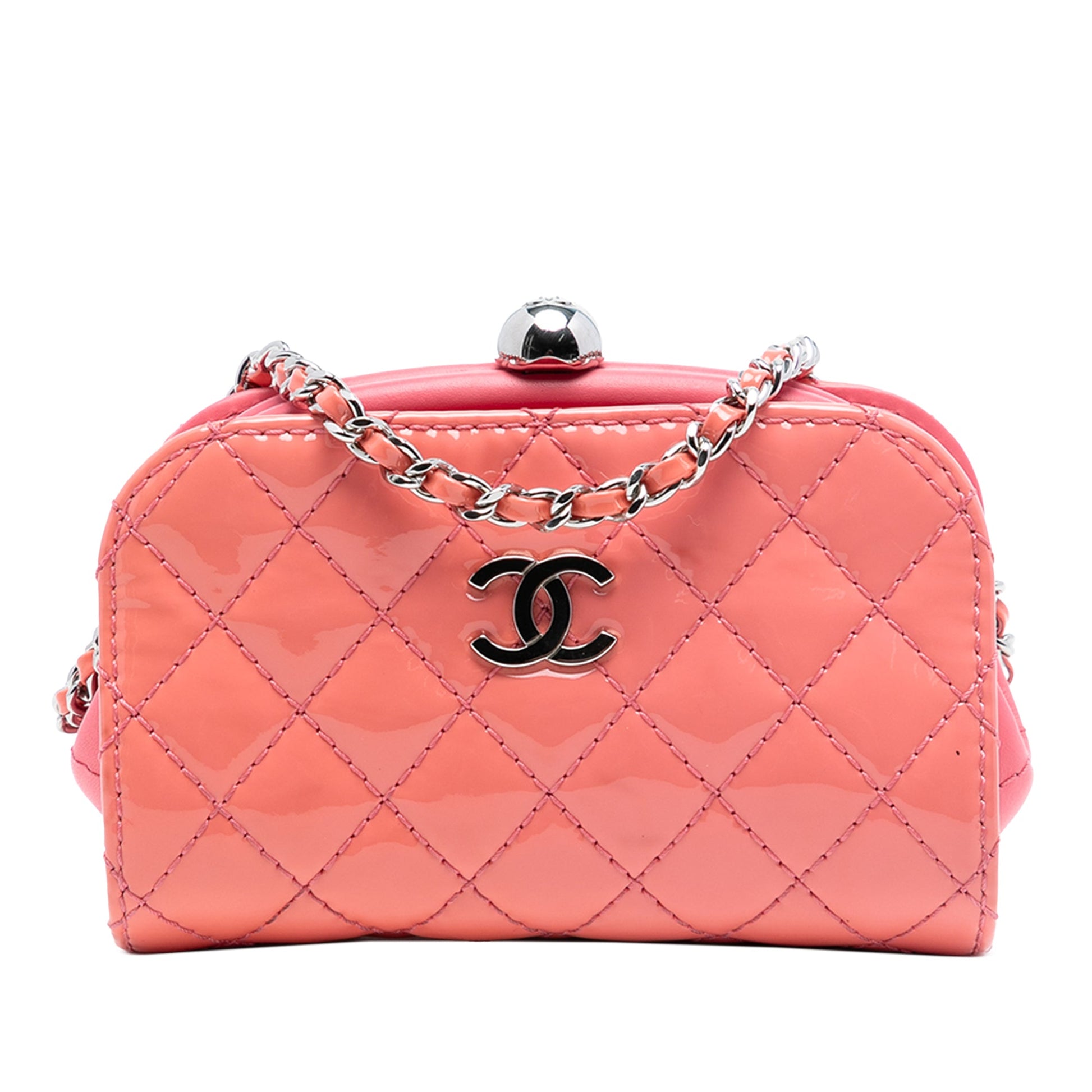 Chanel CC Quilted Patent Frame Clutch with Chain