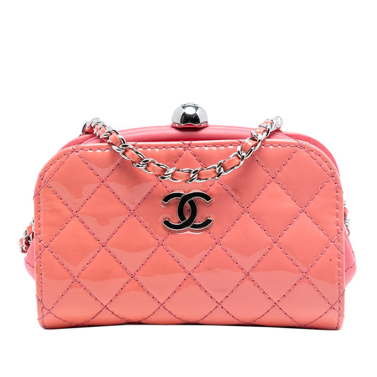 Chanel CC Quilted Patent Frame Clutch with Chain