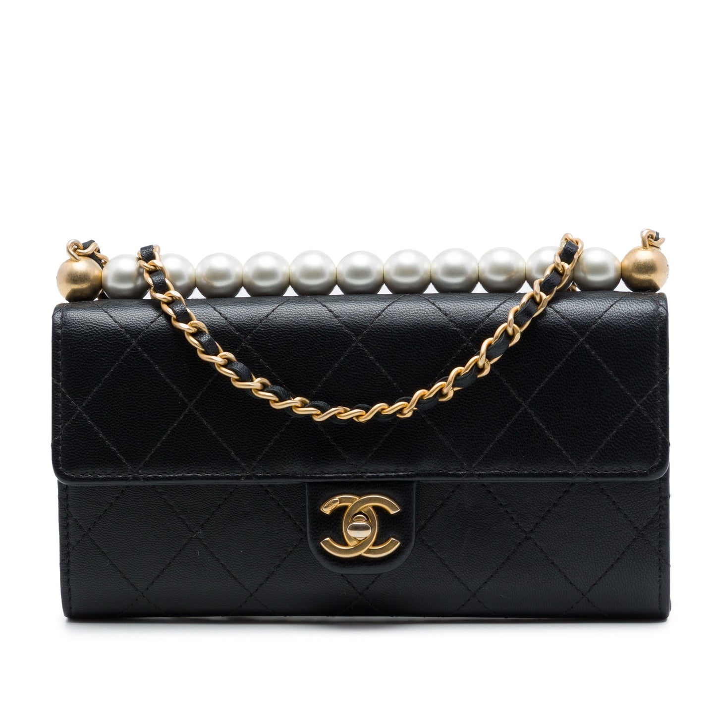 Chanel Quilted Goatskin Chic Pearls Clutch with Chain