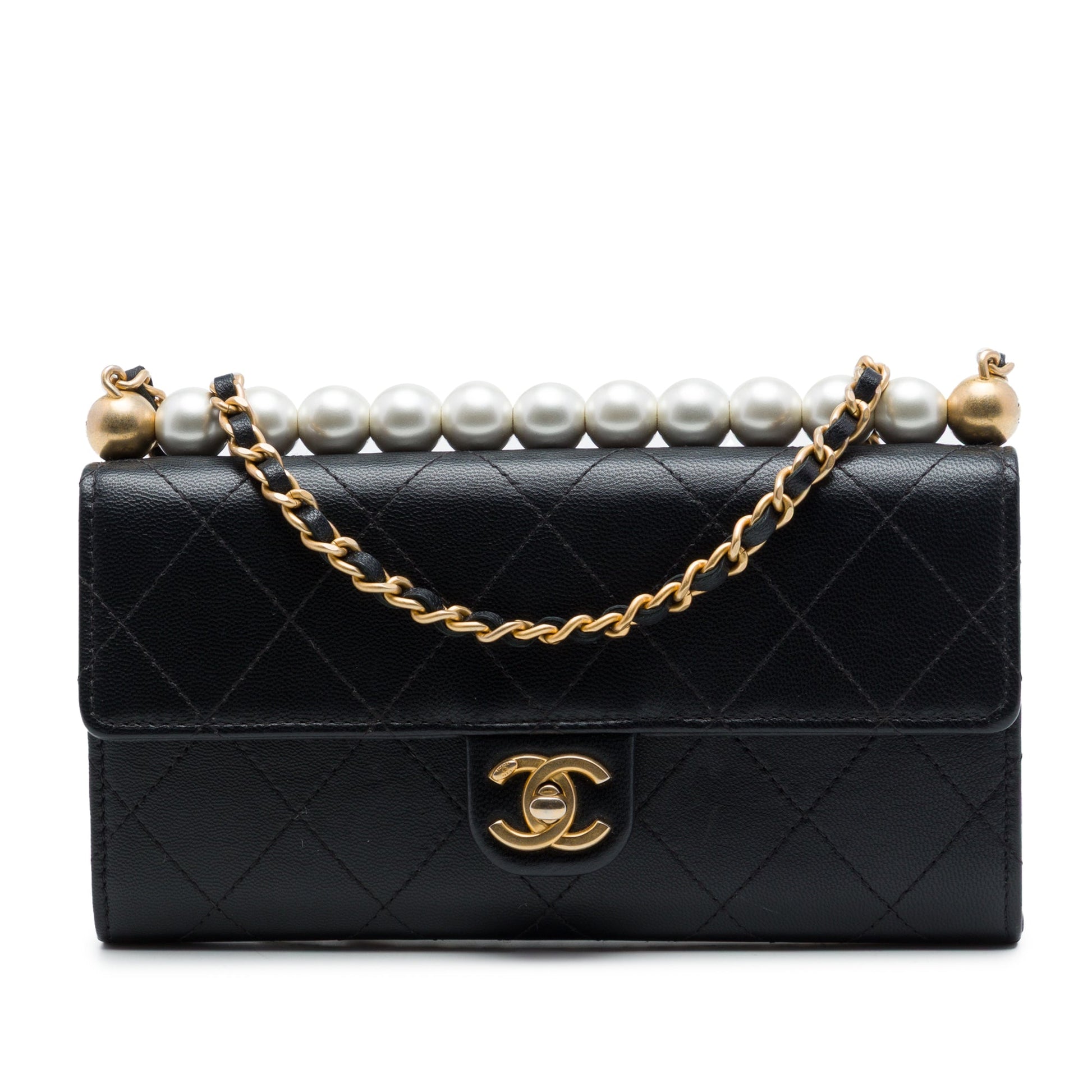 Chanel Quilted Goatskin Chic Pearls Clutch with Chain