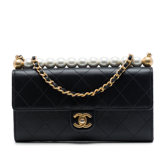 Chanel Quilted Goatskin Chic Pearls Clutch with Chain