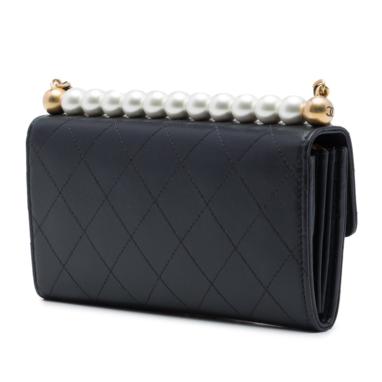 Chanel Quilted Goatskin Chic Pearls Clutch with Chain