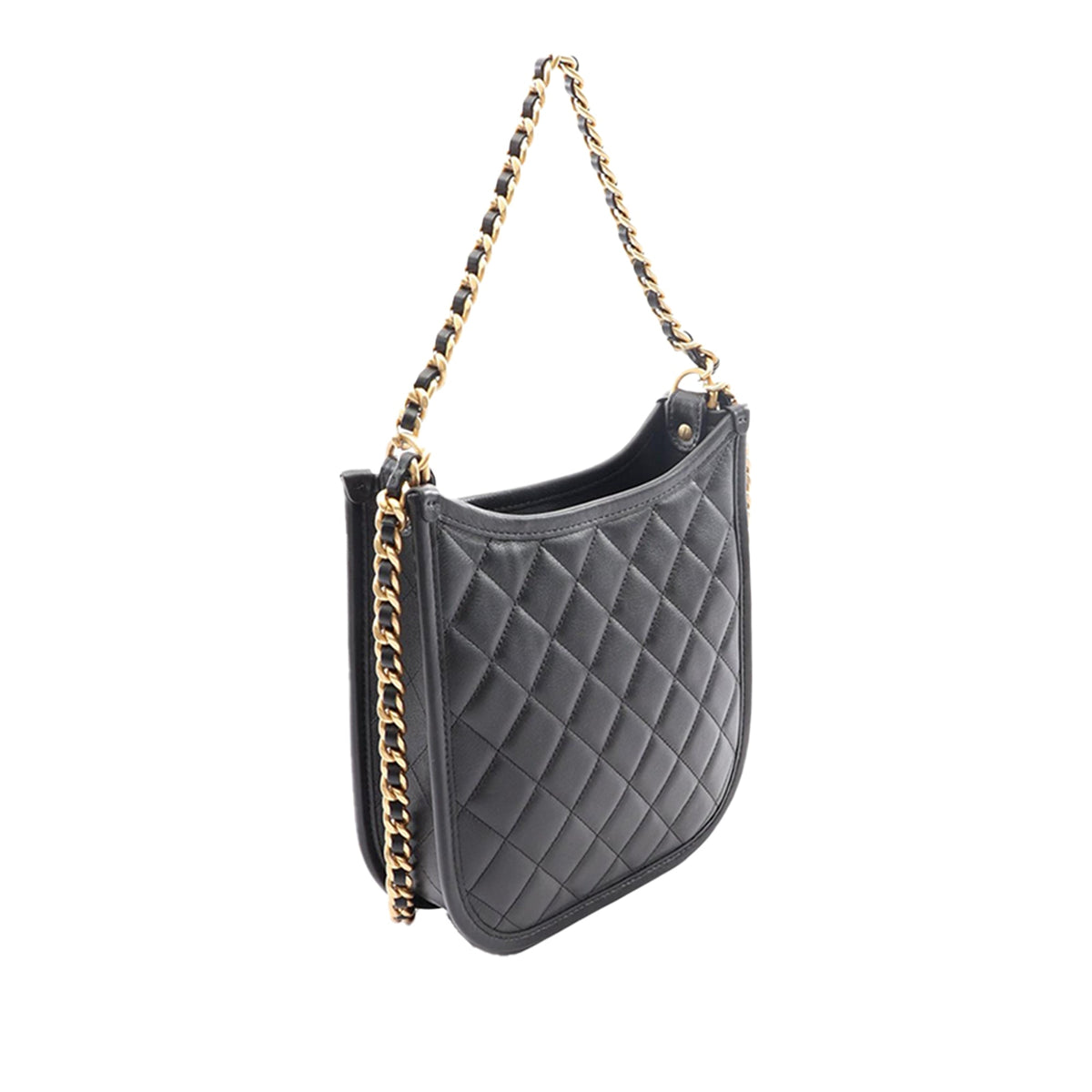 Chanel Small CC Quilted Lambskin Front Pocket Chain Hobo Bag — Black