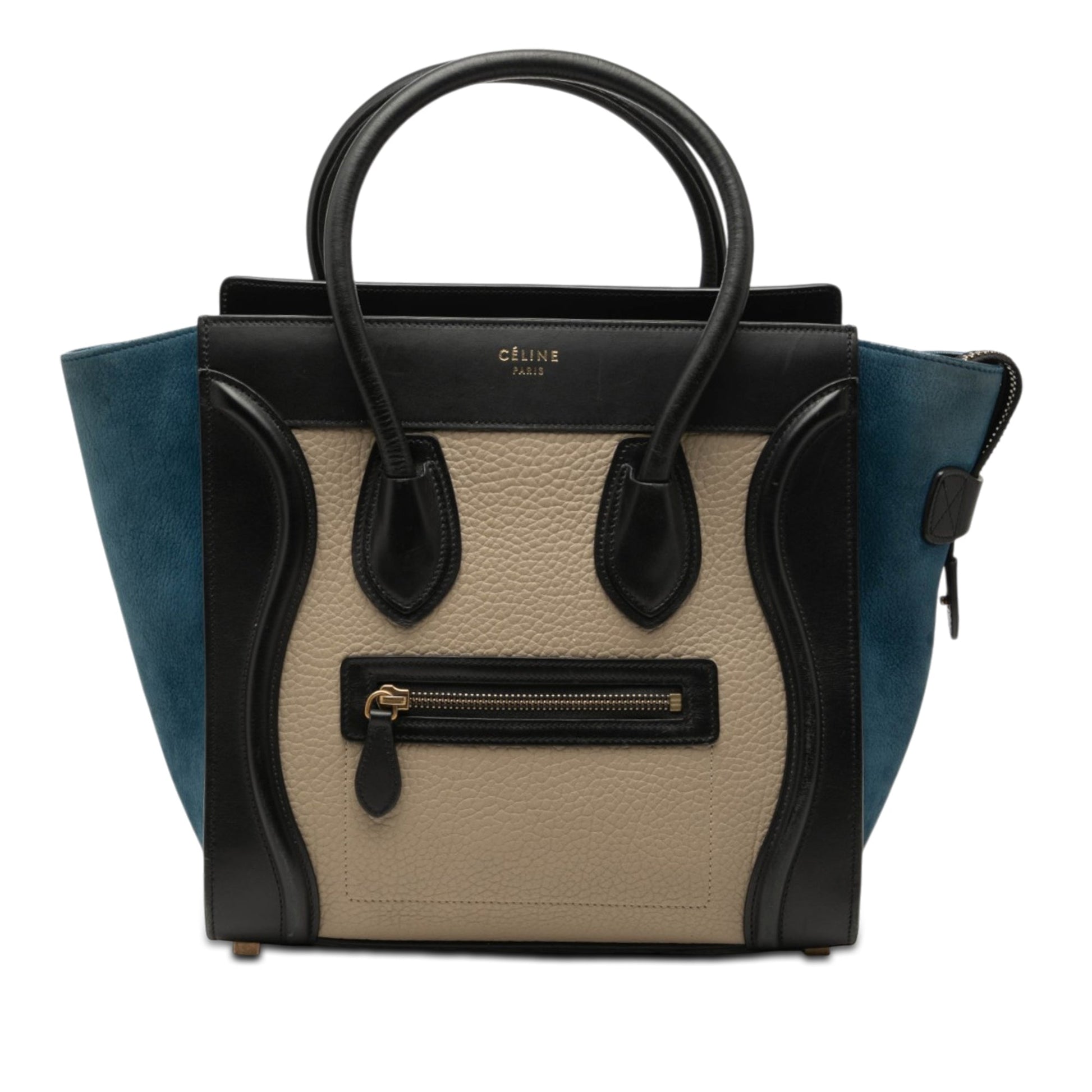 Celine Micro Tricolor Calfskin and Nubuck Luggage Tote
