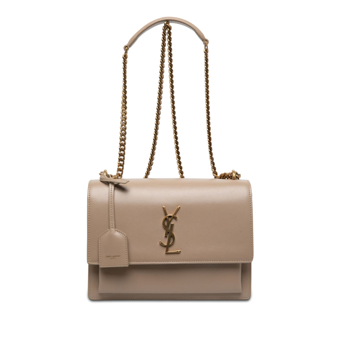 Saint Laurent Medium Calfskin Monogram Sunset Crossbody — Beige