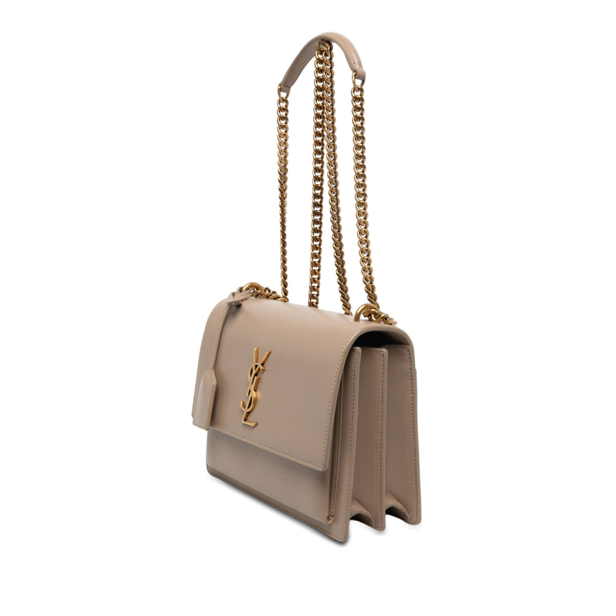 Saint Laurent Medium Calfskin Monogram Sunset Crossbody — Beige
