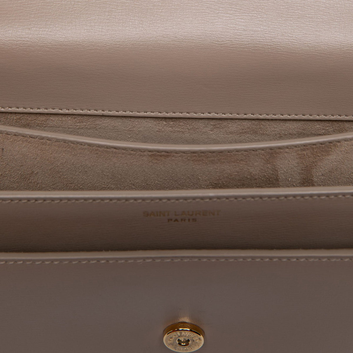 Saint Laurent Medium Calfskin Monogram Sunset Crossbody — Beige