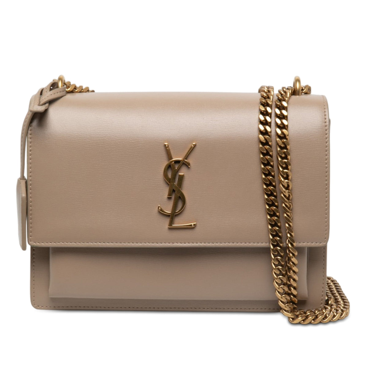 Saint Laurent Medium Calfskin Monogram Sunset Crossbody — Beige