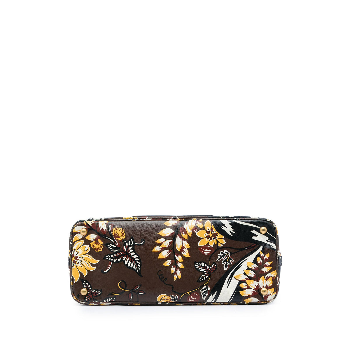 Prada Large Saffiano Lux Floral Print Promenade Front Pocket Satchel — Brown