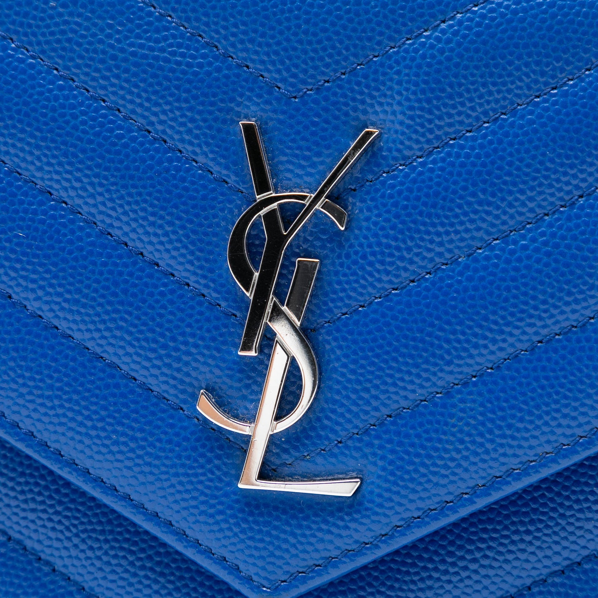 Saint Laurent Grain De Poudre Chevron Monogram Envelope Chain Wallet