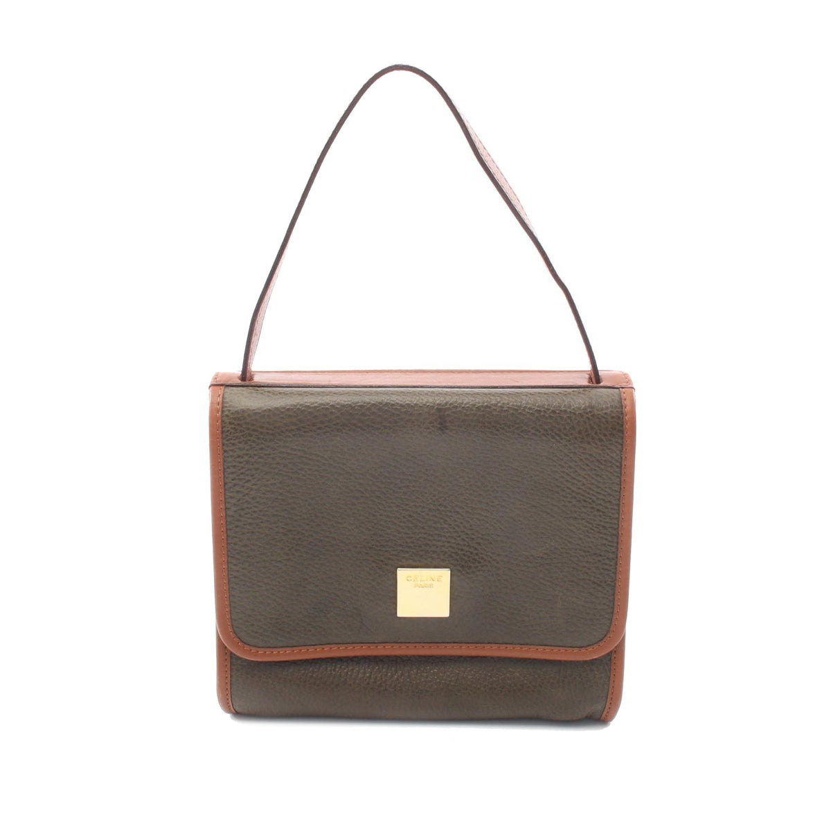 Celine Bicolor Leather Shoulder Bag — Brown