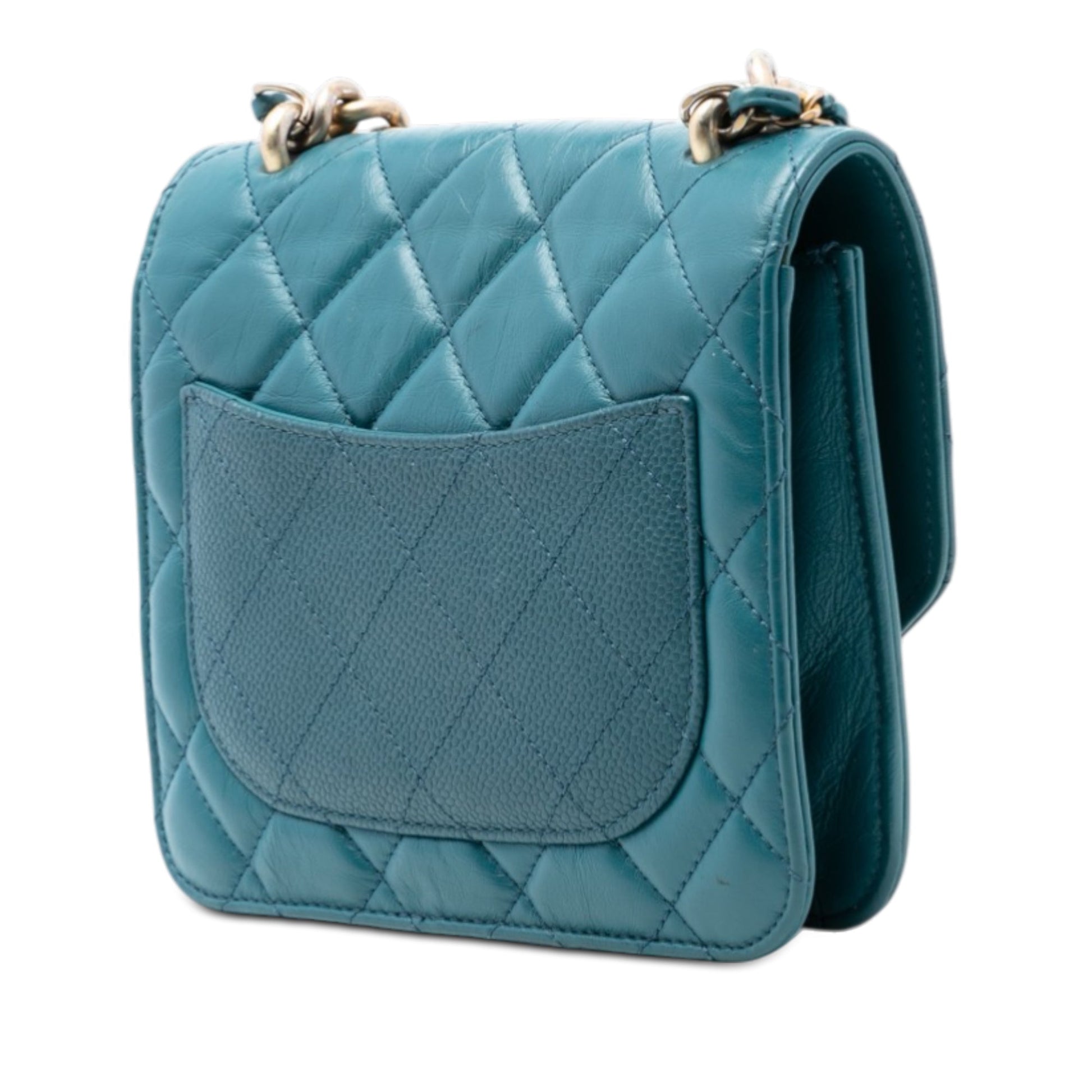 Mini Quilted Calfskin and Caviar Chain Handle Flap