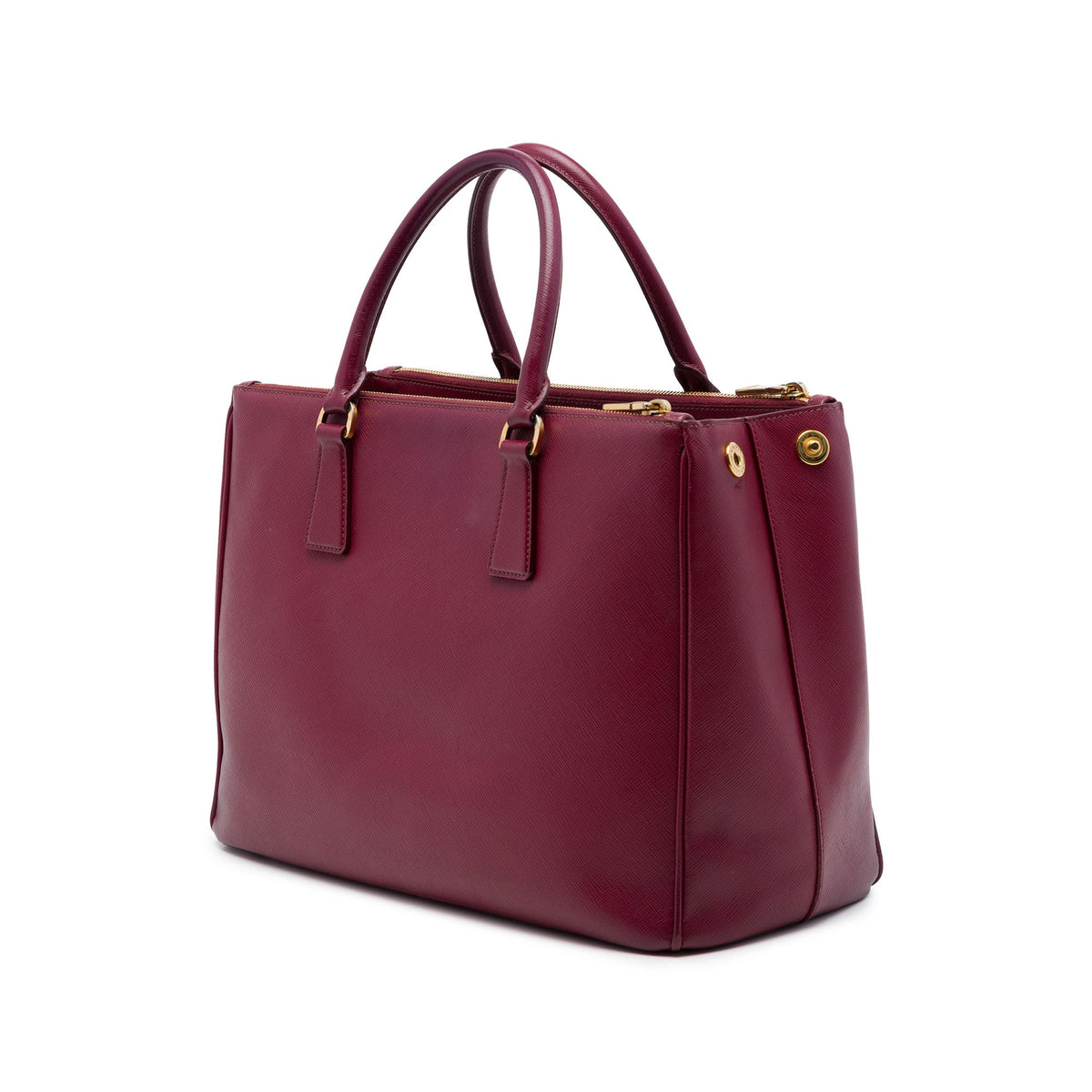 Prada Bicolor Saffiano Lux Galleria Double Zip Front Pocket Satchel — Red
