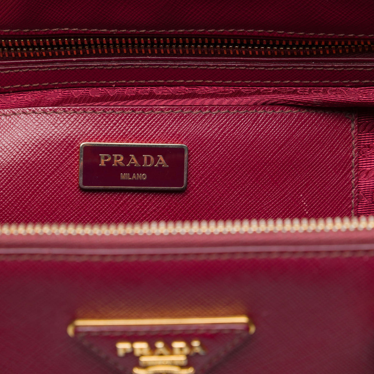 Prada Bicolor Saffiano Lux Galleria Double Zip Front Pocket Satchel — Red