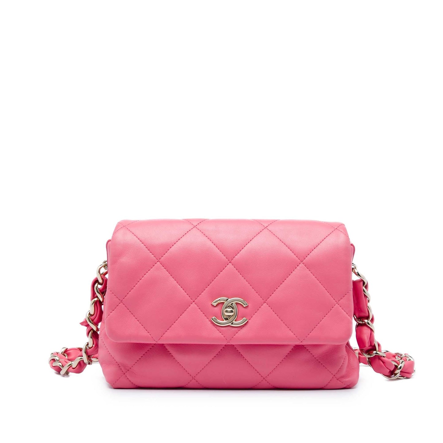 Chanel Small Quilted Lambskin Logo Chain Strap Flap