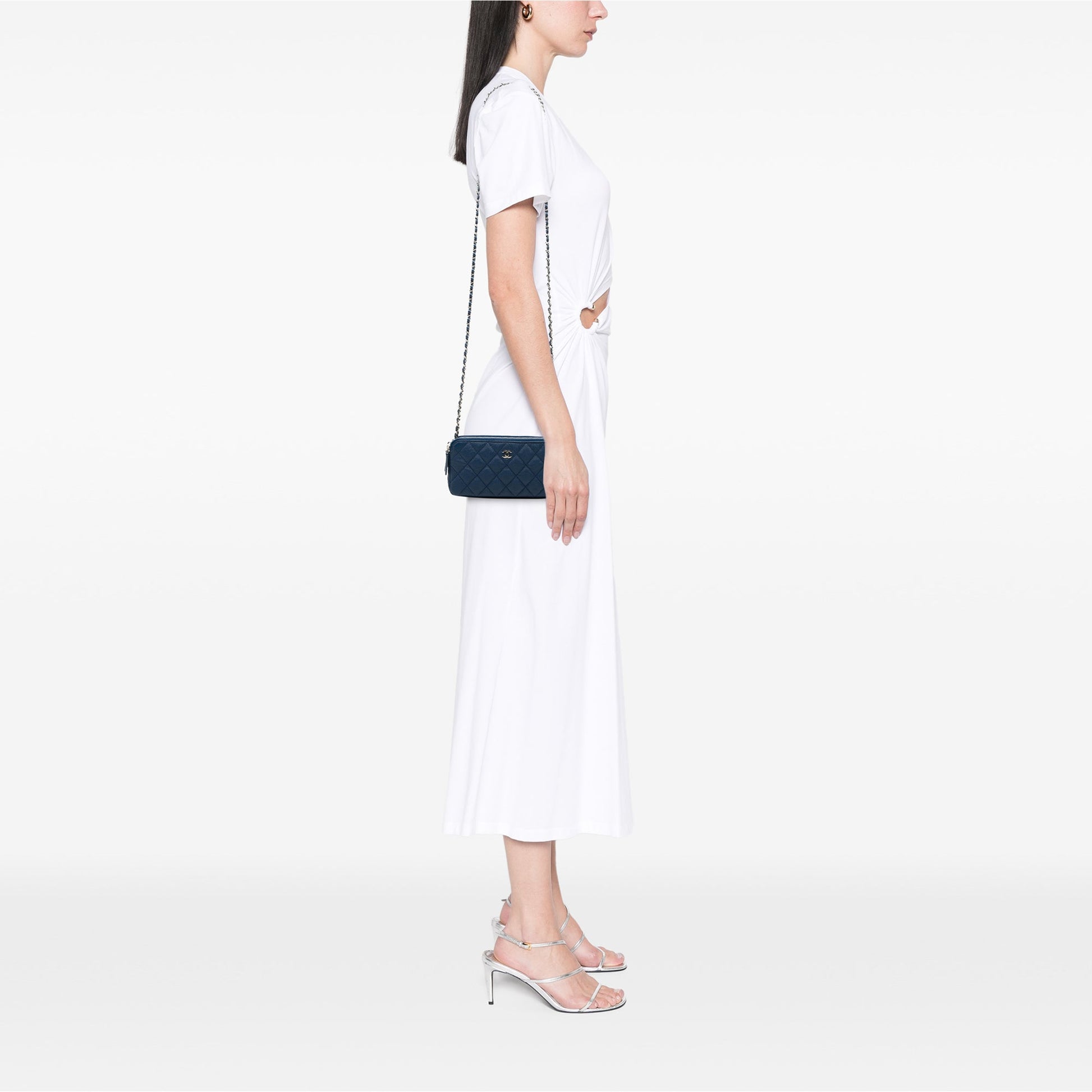 Chanel Small Quilted Caviar Clutch With Chain