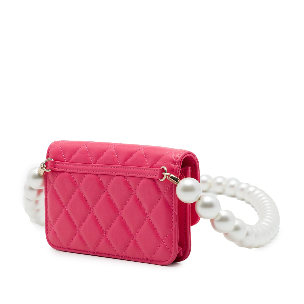 Chanel Quilted Lambskin Maxi Pearls Clutch With Chain — Pink