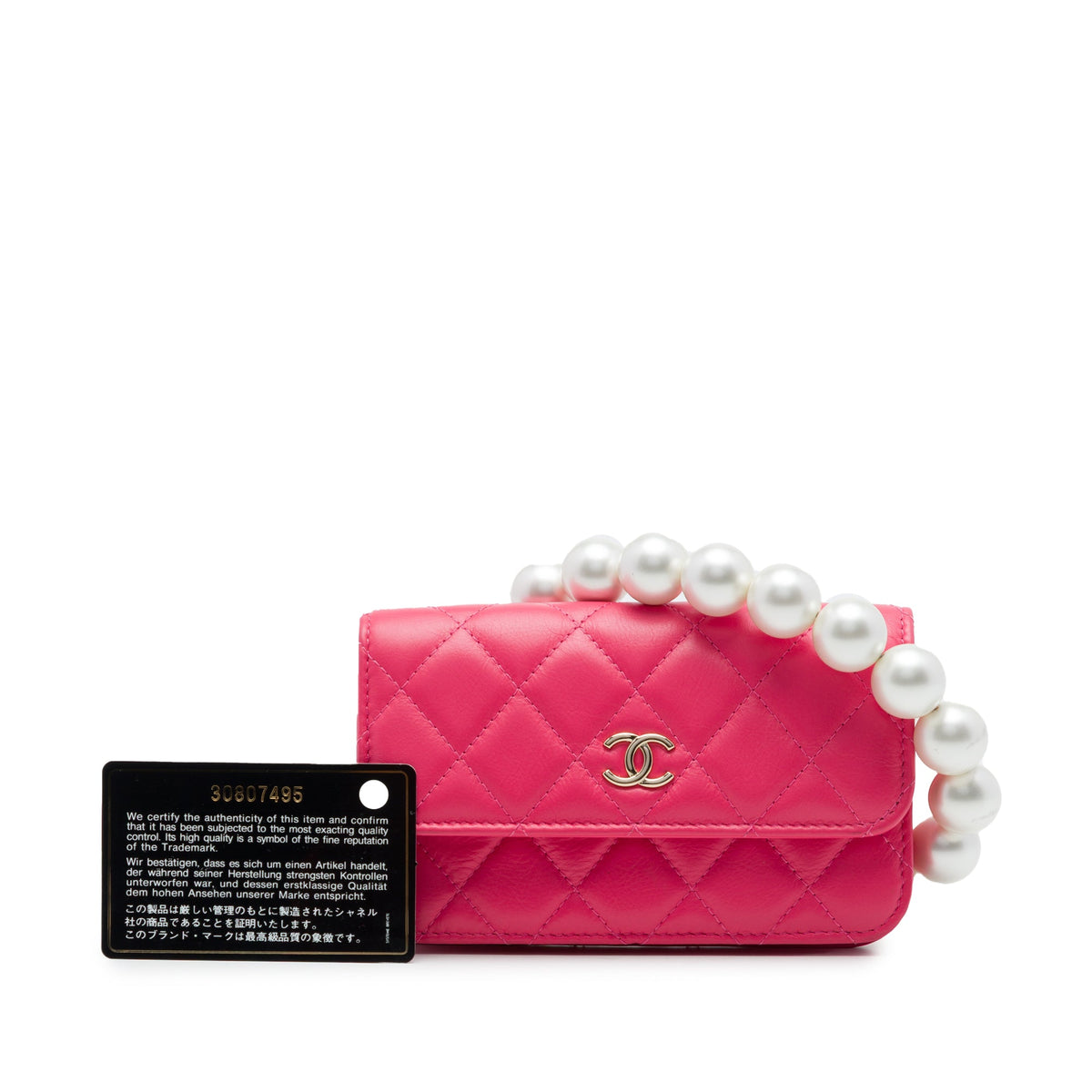 Chanel Quilted Lambskin Maxi Pearls Clutch With Chain — Pink