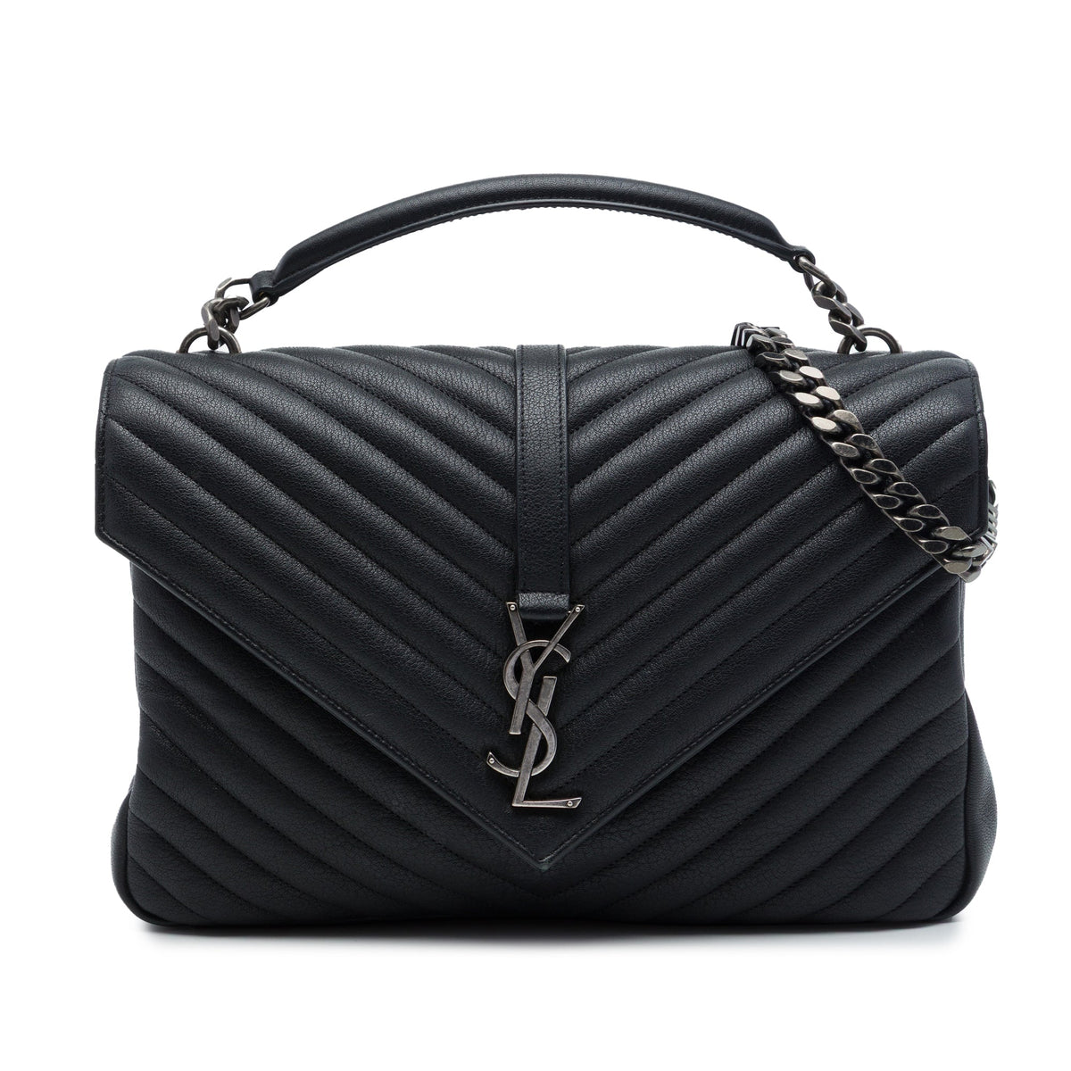 Saint Laurent Large Chevron Sheepskin Monogram College Satchel