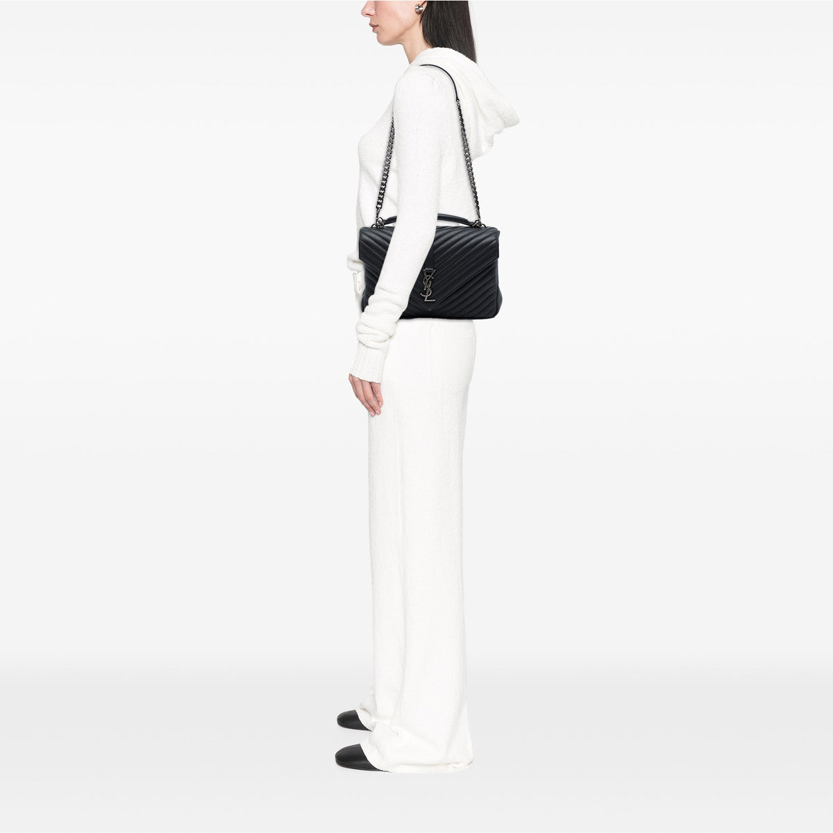 Saint Laurent Large Chevron Sheepskin Monogram College Satchel