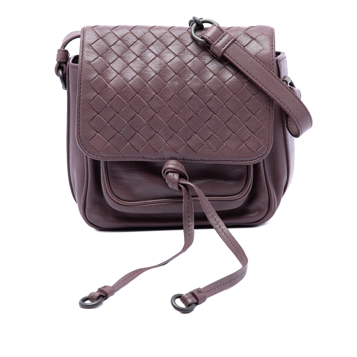 Bottega Veneta Mini Nappa Intrecciato Flap Crossbody — Purple
