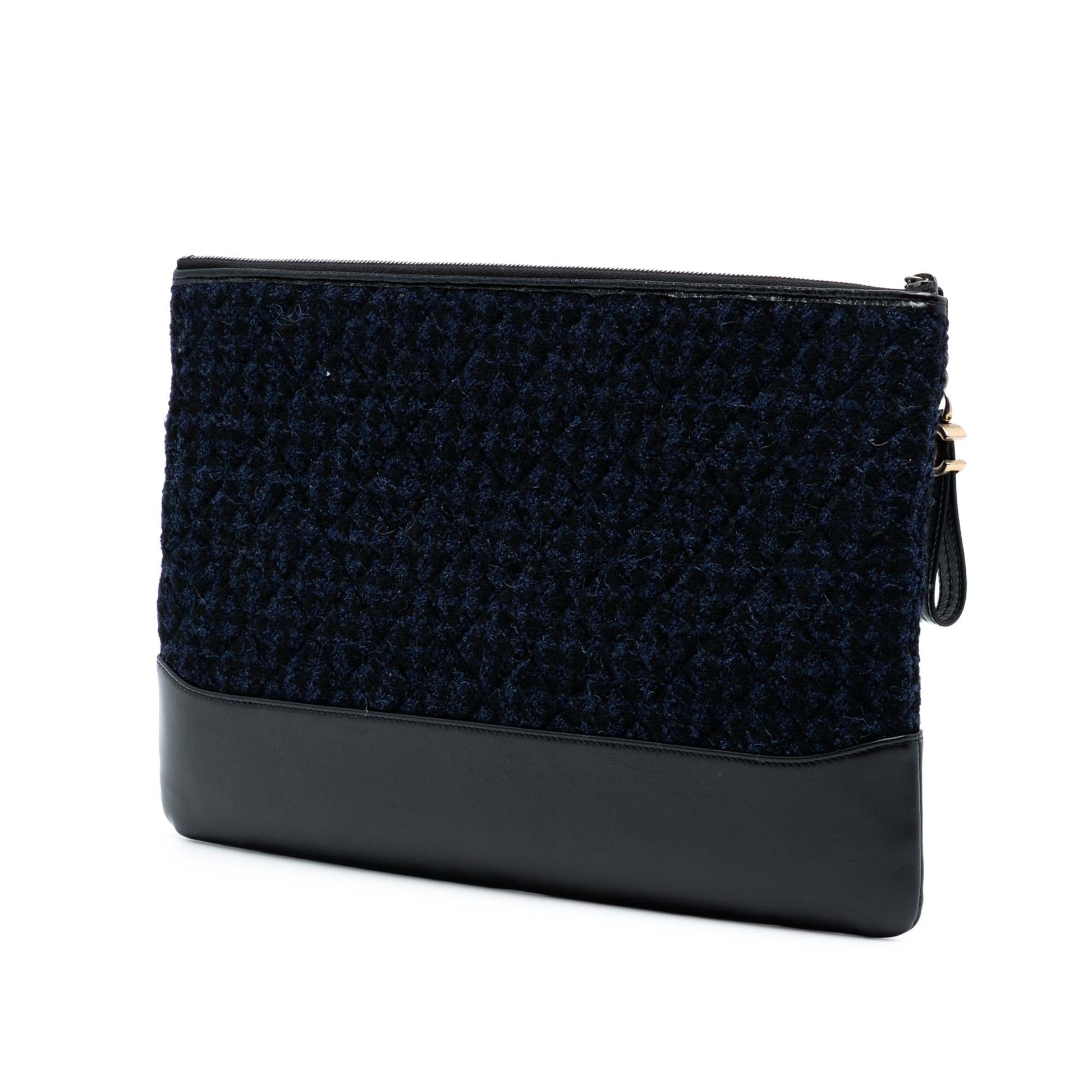 Chanel Large Tweed and Calfskin Embroidered Gabrielle O Case Clutch