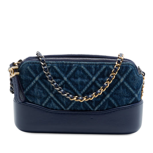 Chanel Quilted Denim Gabrielle Double Zip Clutch with Chain