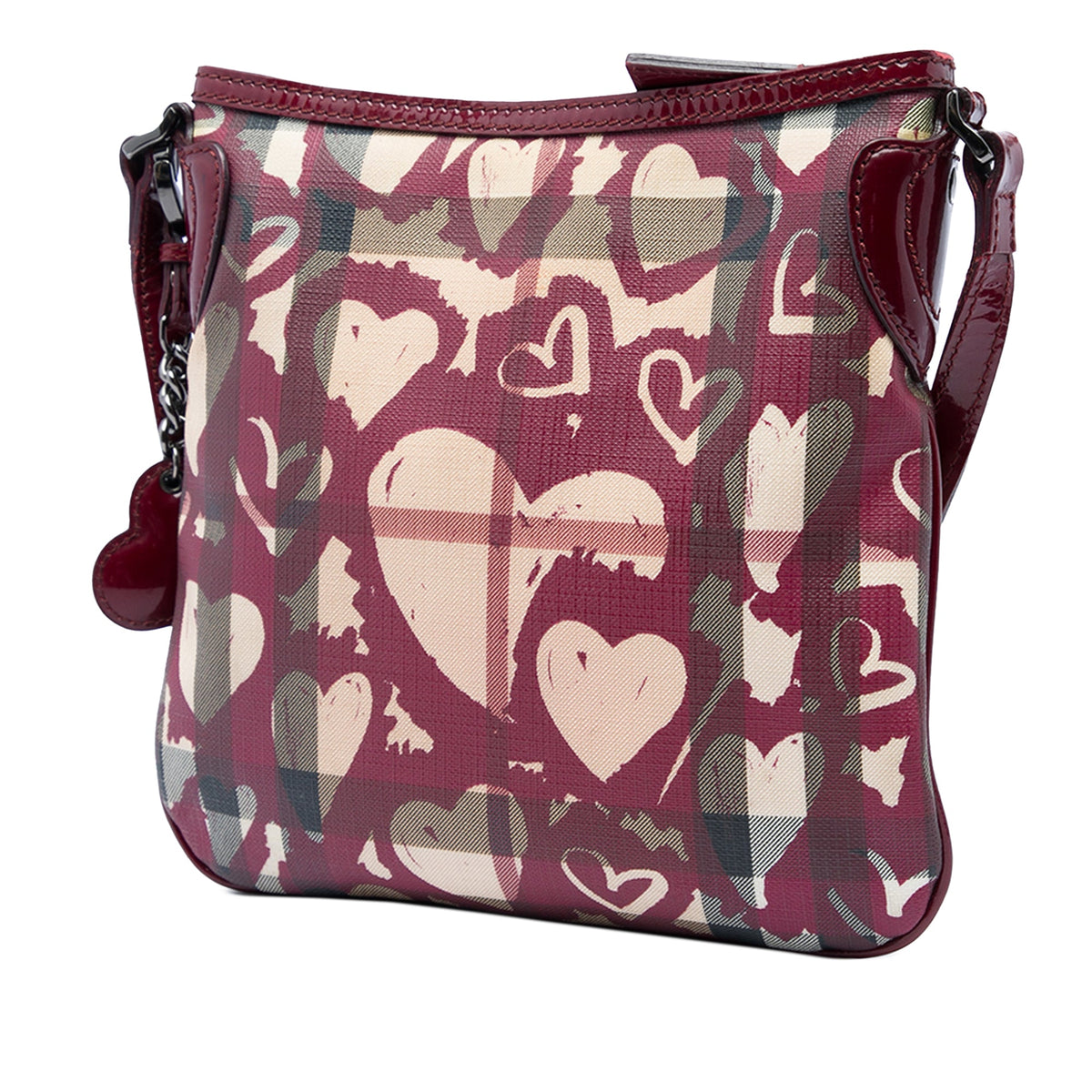Burberry House Check Coated Canvas Hearts Crossbody — Red
