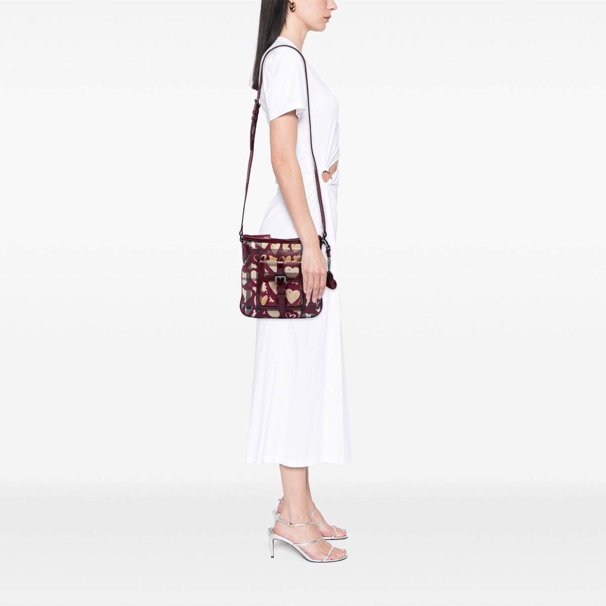 Burberry House Check Coated Canvas Hearts Crossbody — Red