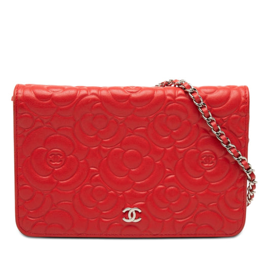 Chanel CC Embossed Lambskin Camellia Wallet On Chain