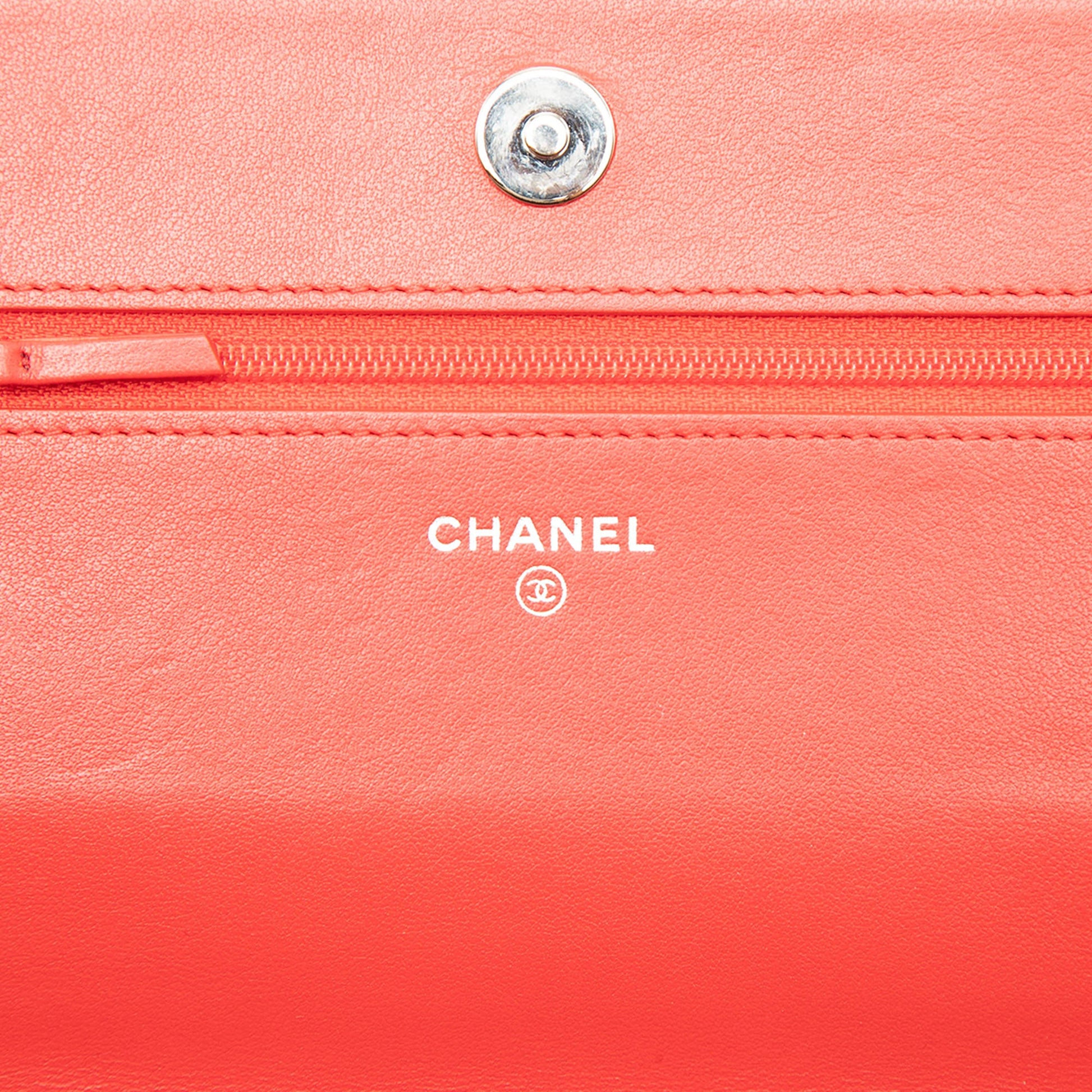 Chanel CC Embossed Lambskin Camellia Wallet On Chain