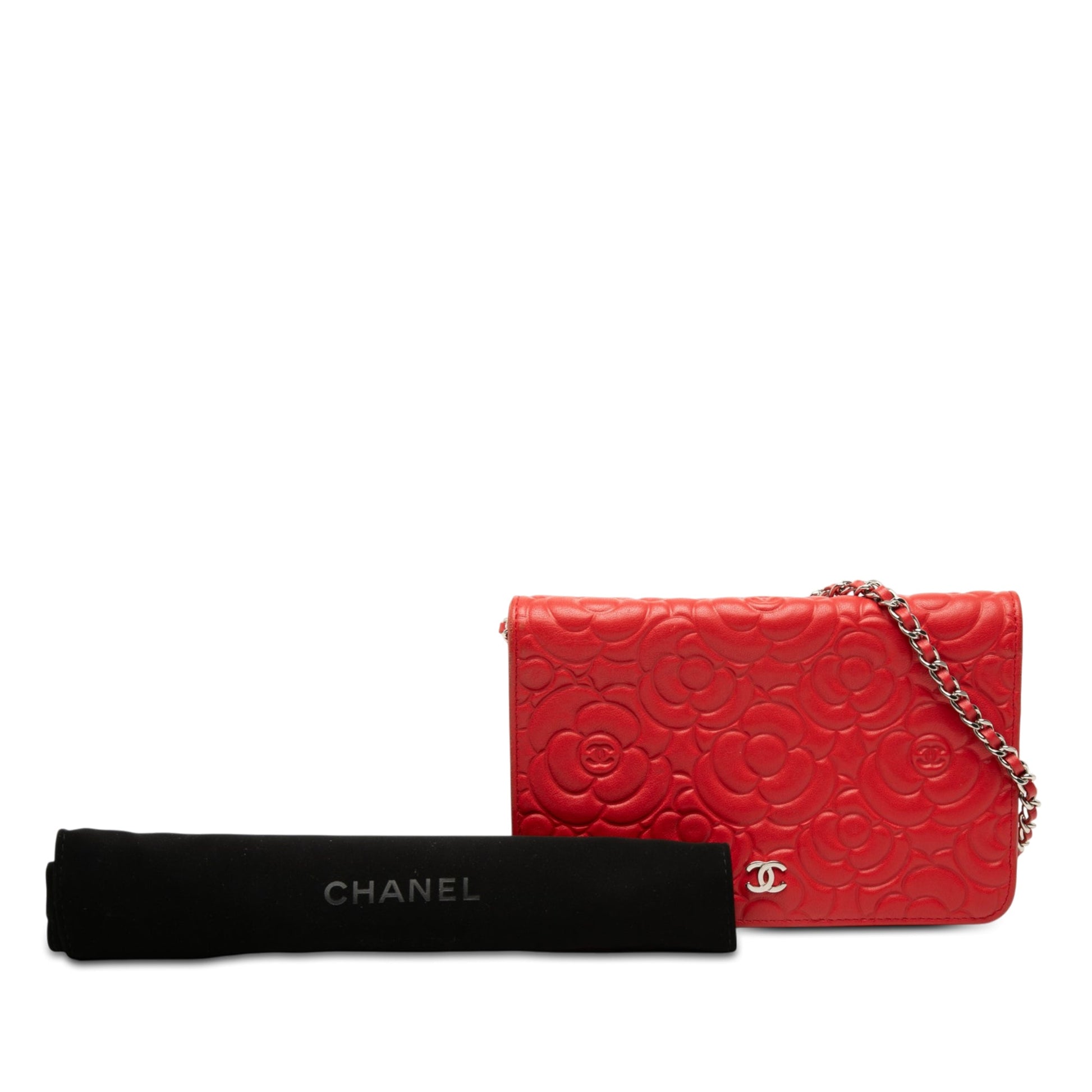 Chanel CC Embossed Lambskin Camellia Wallet On Chain