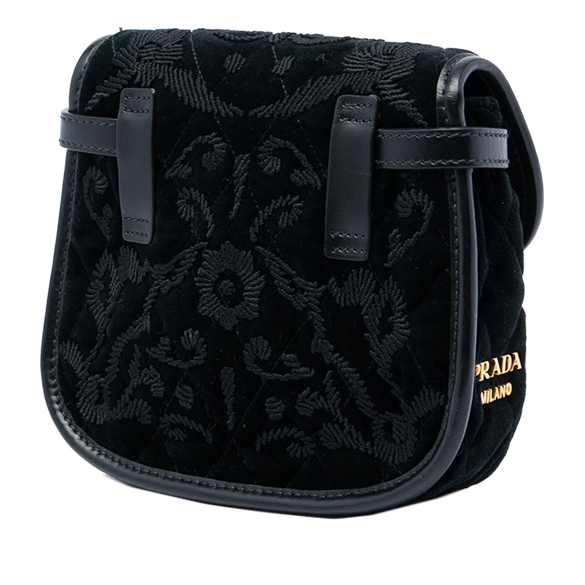 Prada Impuntu Embroidered Velluto Corsaire Convertible Belt Bag — Black