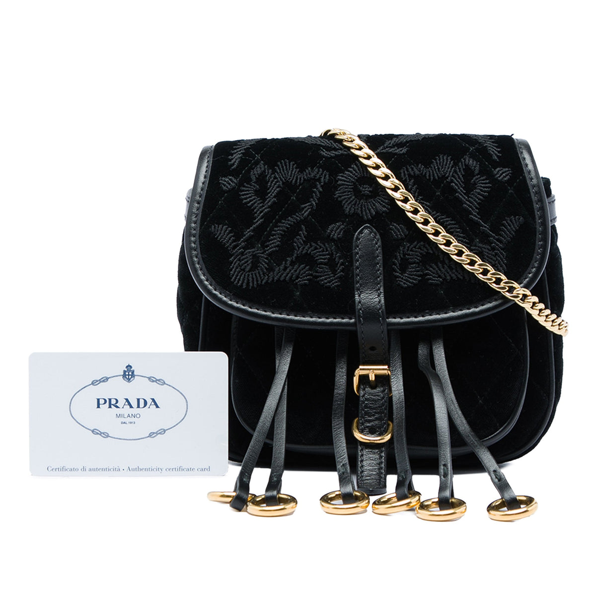 Prada Impuntu Embroidered Velluto Corsaire Convertible Belt Bag — Black